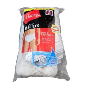 NWT | Hanes 6 Pack White Full Rise Cotton Briefs Tagless Value Pack | Small